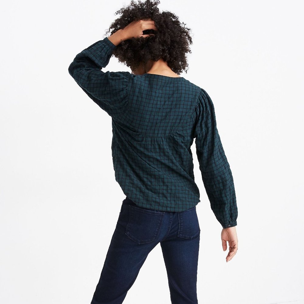 Madewell Plaid Balloon-Sleeve Peasant Top - Picture 11 of 11